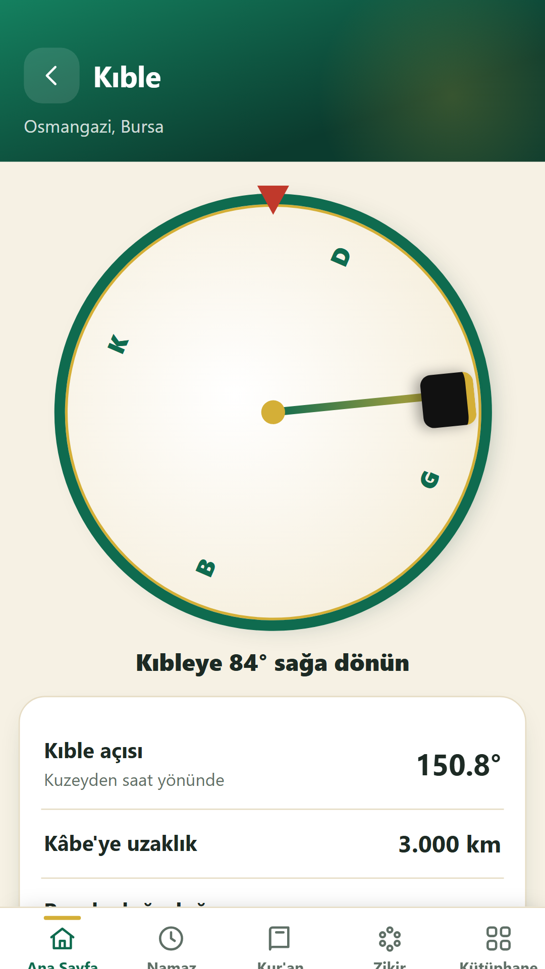 Kıble pusulası, Kâbe'ye uzaklık, yakındaki camiler